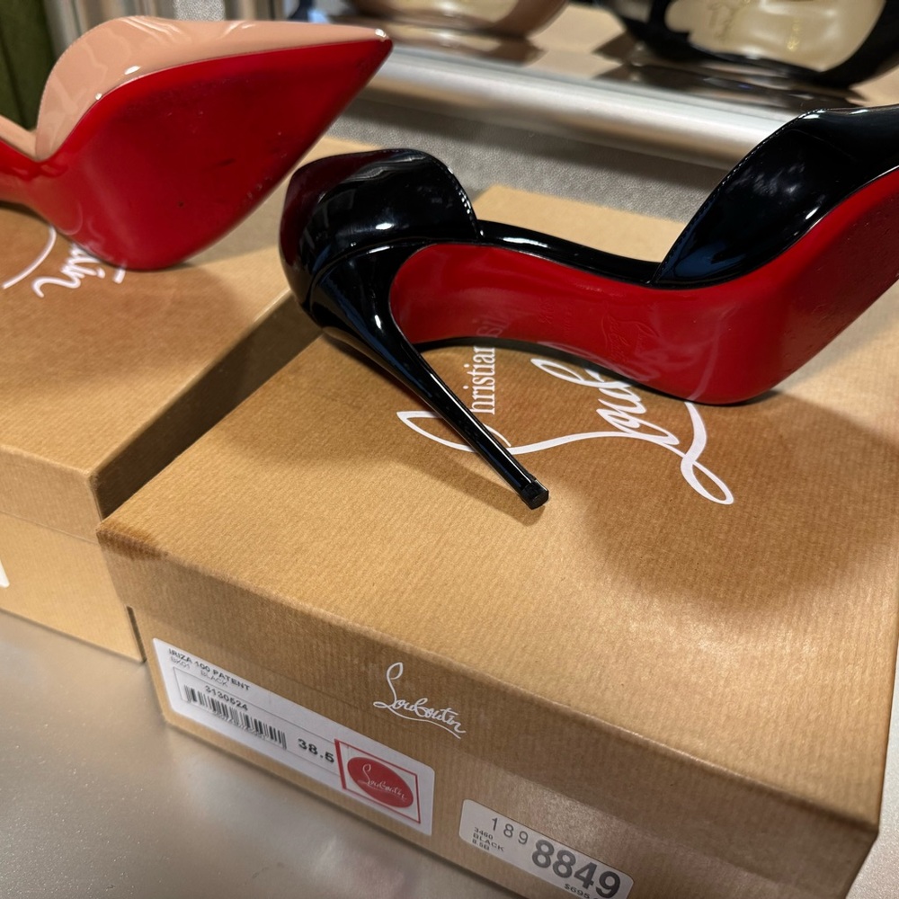 Christian Louboutin Black and Red Patent Leather Heels